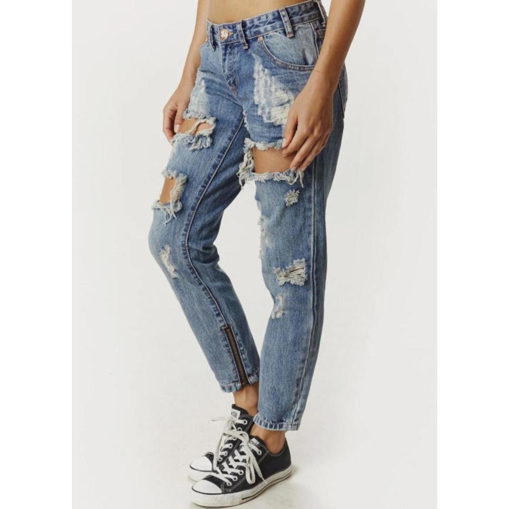 One Teaspoon Freebirds Low Rise Distressed Jeans Brave Blue - Size - 24